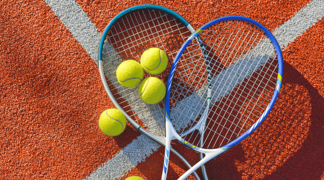 Tennis rackets on court