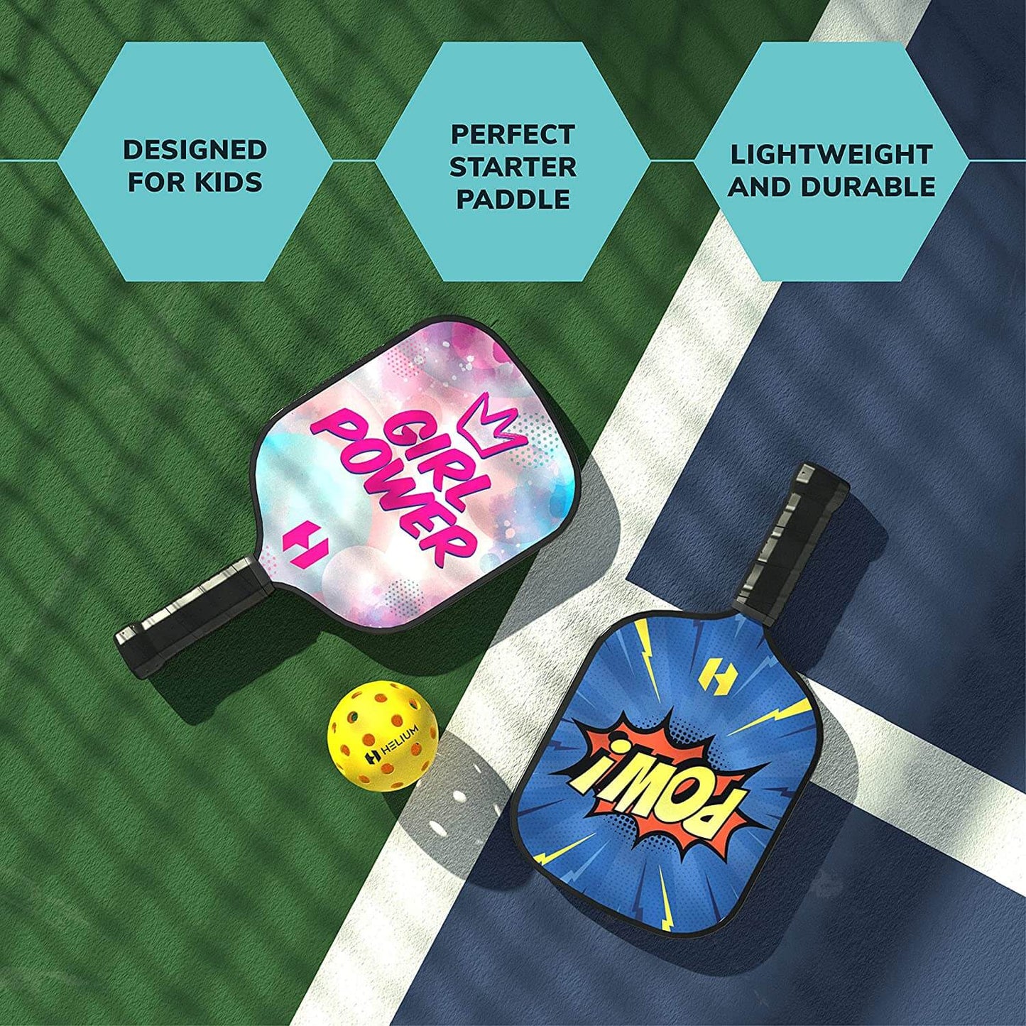 Helium Junior Pickleball Paddle Set - 2 Pack - POW! and Girl Power