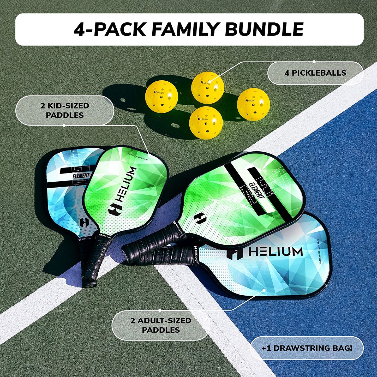 Helium Element Pickleball Paddle - Family 4-Pack Bundle